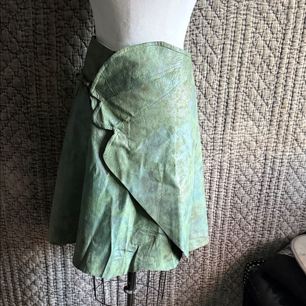 Elegant Asymmetrical Green Leather Skirt